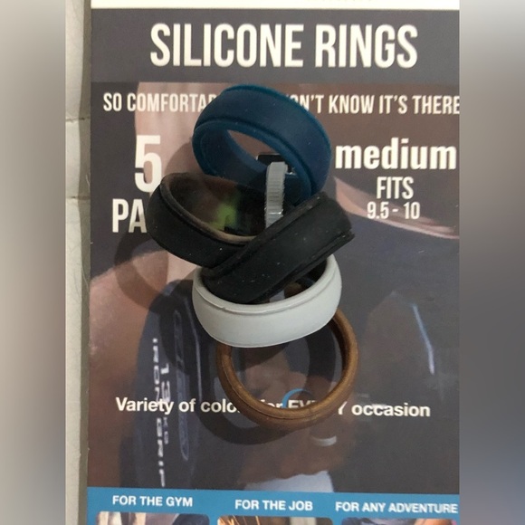 Everyrings 10pc blue gray black silicone rings set size medium new - Picture 1 of 10